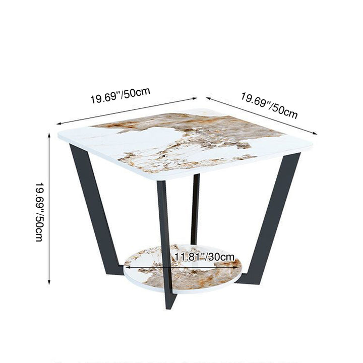 Contemporary Scandinavian Iron Sintered Stone Round Square Coffee Table 2-Tier For Living Room