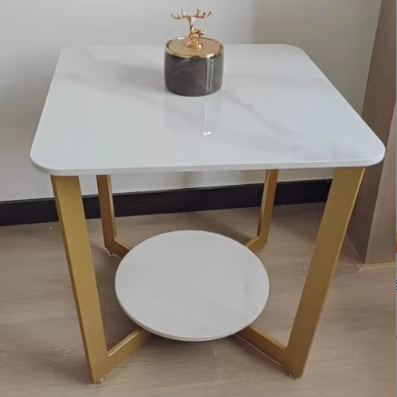 Contemporary Scandinavian Iron Sintered Stone Round Square Coffee Table 2-Tier For Living Room