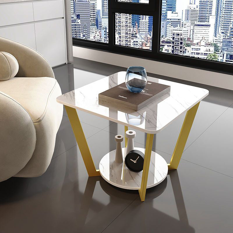 Contemporary Scandinavian Iron Sintered Stone Round Square Coffee Table 2-Tier For Living Room