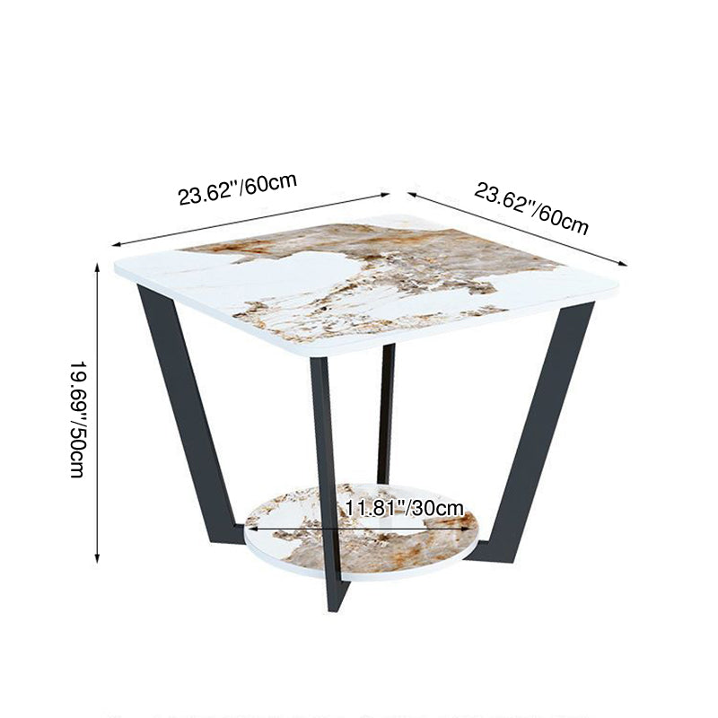 Contemporary Scandinavian Iron Sintered Stone Round Square Coffee Table 2-Tier For Living Room