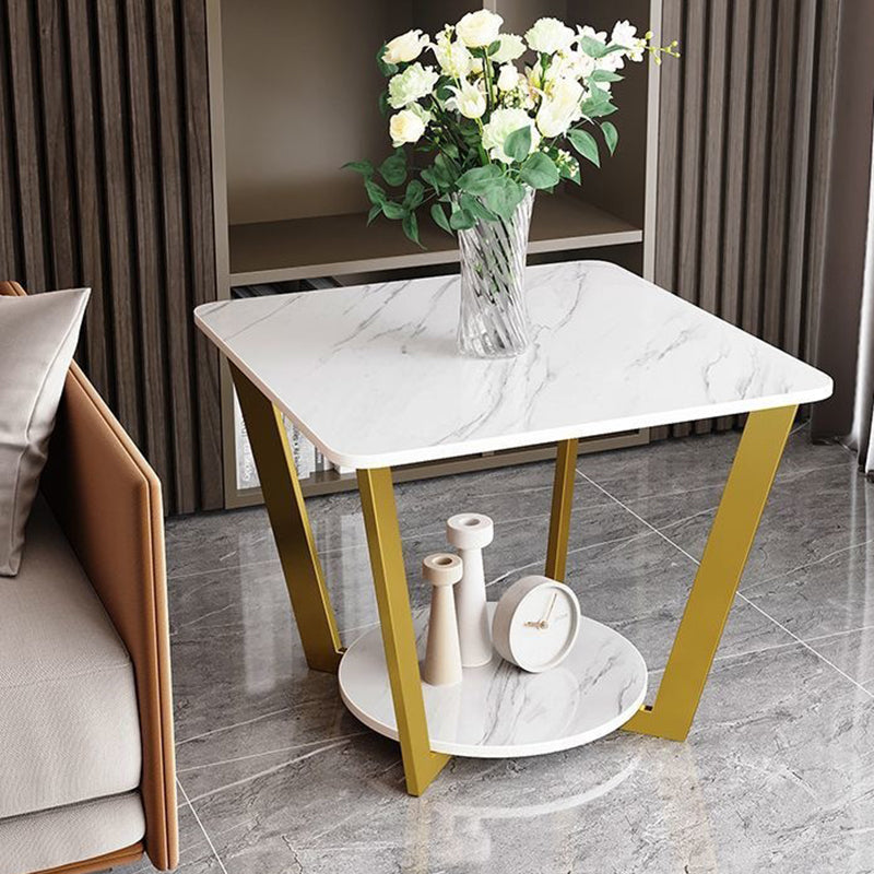 Contemporary Scandinavian Iron Sintered Stone Round Square Coffee Table 2-Tier For Living Room