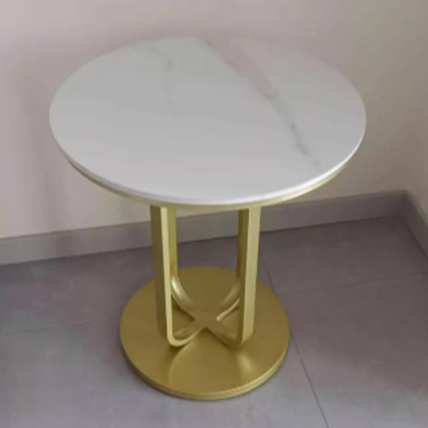 Mesa Auxiliar Redonda de Hierro de Piedra Sinterizada Escandinava Contemporánea de 1 Nivel para Sala de Estar 