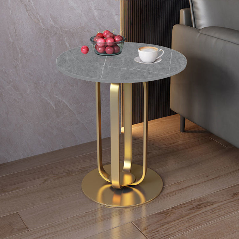 Mesa Auxiliar Redonda de Hierro de Piedra Sinterizada Escandinava Contemporánea de 1 Nivel para Sala de Estar 