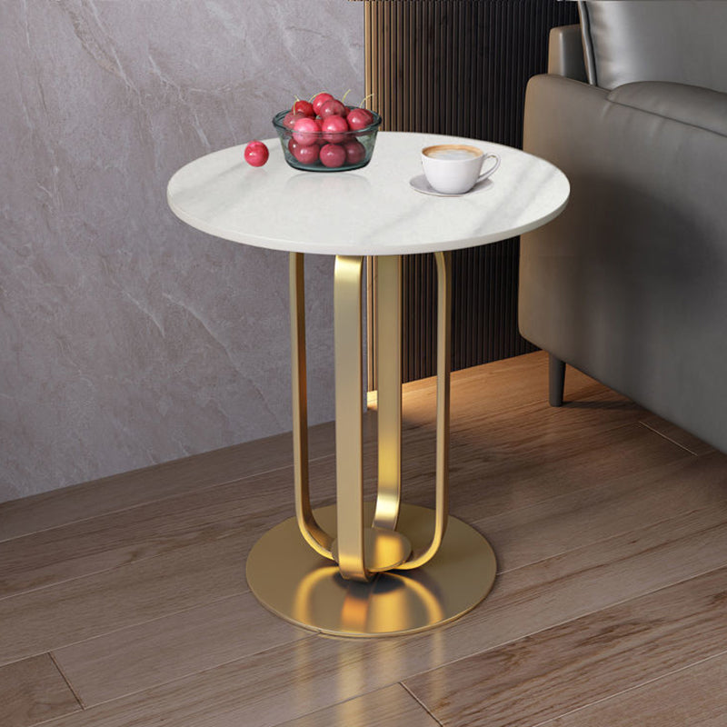 Mesa Auxiliar Redonda de Hierro de Piedra Sinterizada Escandinava Contemporánea de 1 Nivel para Sala de Estar 