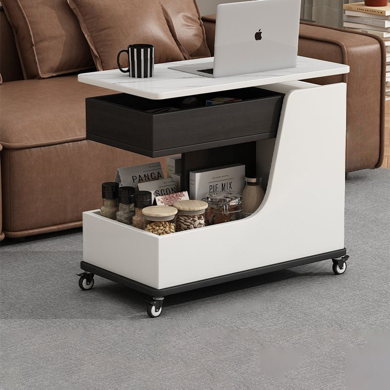 Modern Minimalist Eco Board Sintered Stone Metal Tempered Glass Movable Rectangular Coffee Table 3-Tiers For Living Room