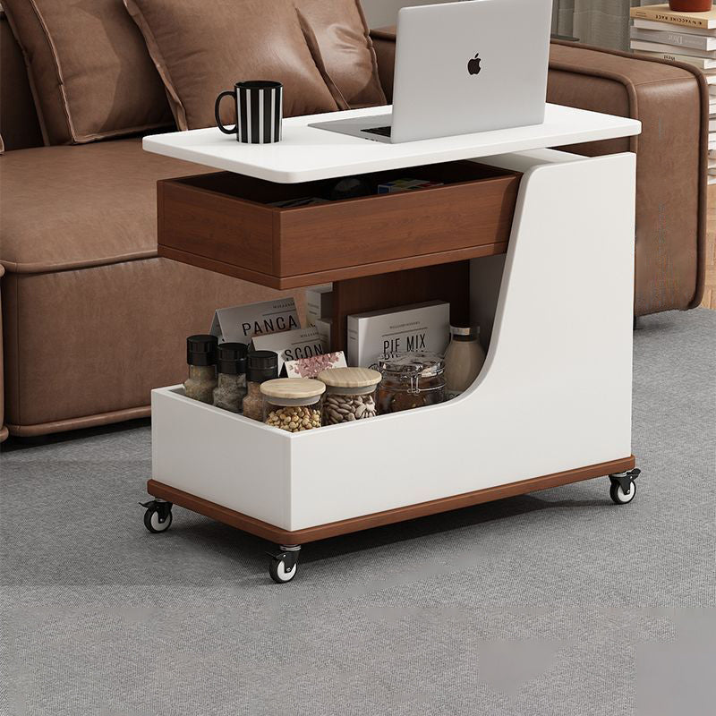 Modern Minimalist Eco Board Sintered Stone Metal Tempered Glass Movable Rectangular Coffee Table 3-Tiers For Living Room