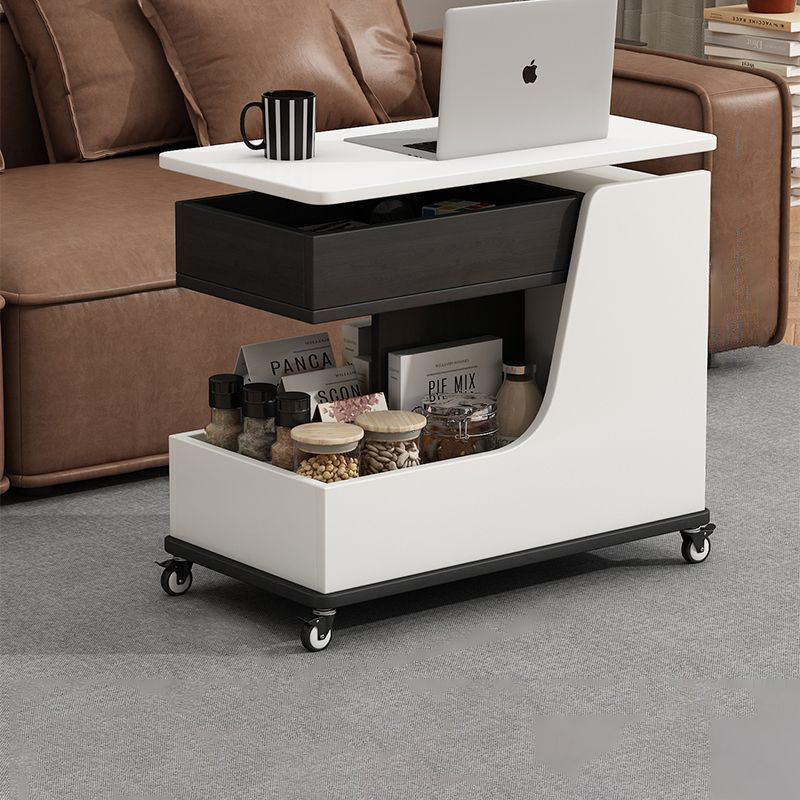 Modern Minimalist Eco Board Sintered Stone Metal Tempered Glass Movable Rectangular Coffee Table 3-Tiers For Living Room