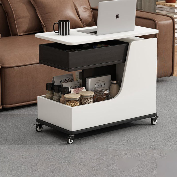 Modern Minimalist Eco Board Sintered Stone Metal Tempered Glass Movable Rectangular Coffee Table 3-Tiers For Living Room