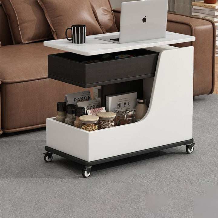 Modern Minimalist Eco Board Sintered Stone Metal Tempered Glass Movable Rectangular Coffee Table 3-Tiers For Living Room