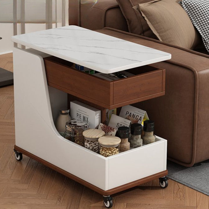 Modern Minimalist Eco Board Sintered Stone Metal Tempered Glass Movable Rectangular Coffee Table 3-Tiers For Living Room