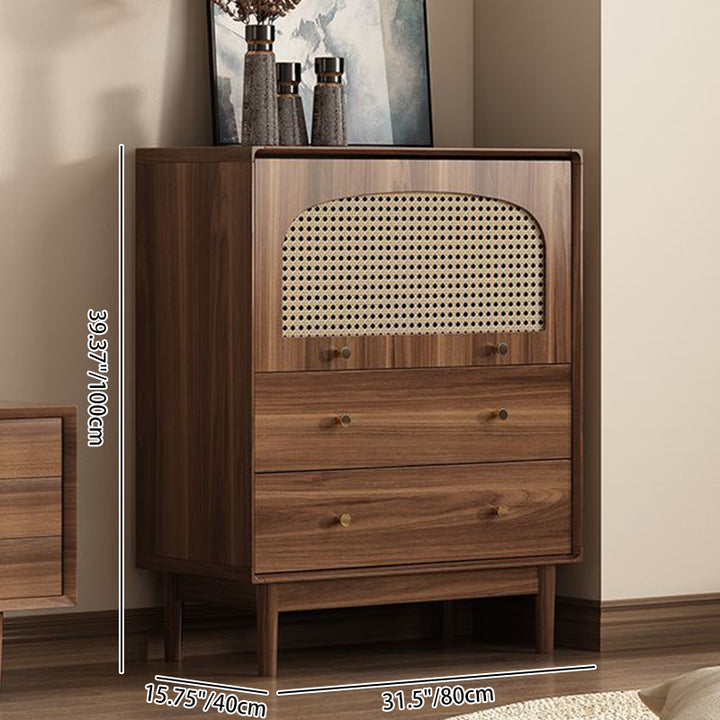 Traditional Chinese Particle Board Rubber Wood Rattan Glass Rectangular Cylindrical Storage Cabinet 2/4-Drawer For Living Room
