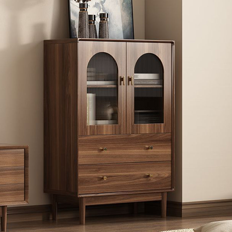 Traditional Chinese Particle Board Rubber Wood Rattan Glass Rectangular Cylindrical Storage Cabinet 2/4-Drawer For Living Room