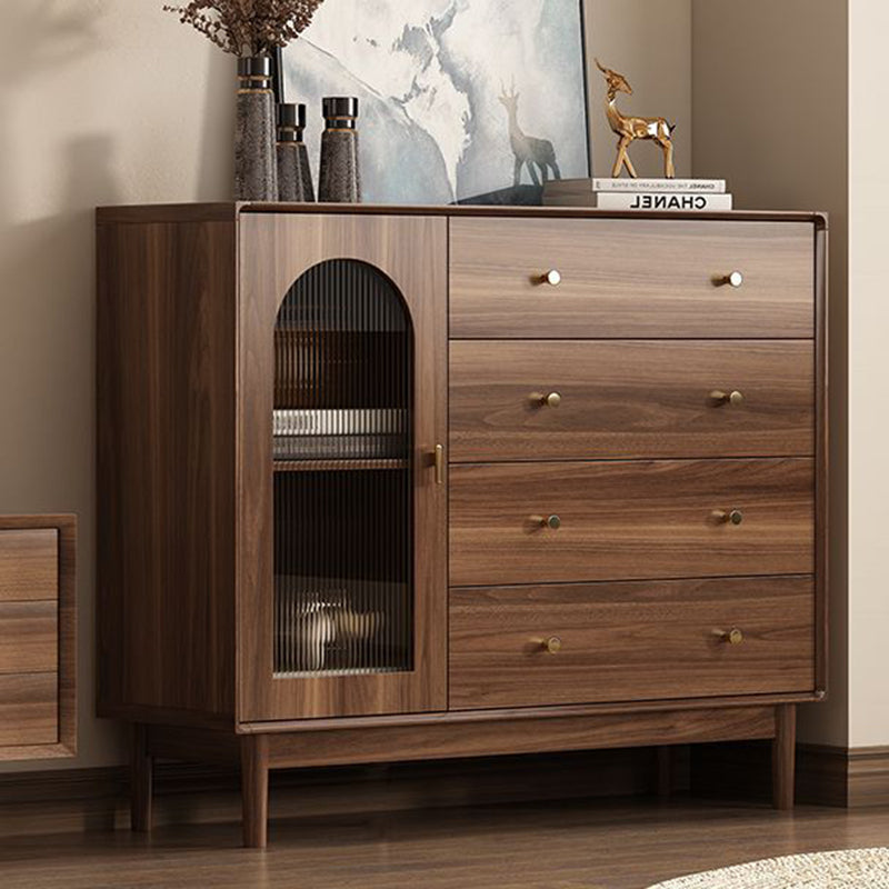 Traditional Chinese Particle Board Rubber Wood Rattan Glass Rectangular Cylindrical Storage Cabinet 2/4-Drawer For Living Room