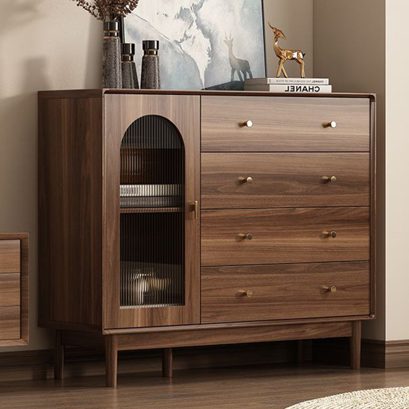 Traditional Chinese Particle Board Rubber Wood Rattan Glass Rectangular Cylindrical Storage Cabinet 2/4-Drawer For Living Room