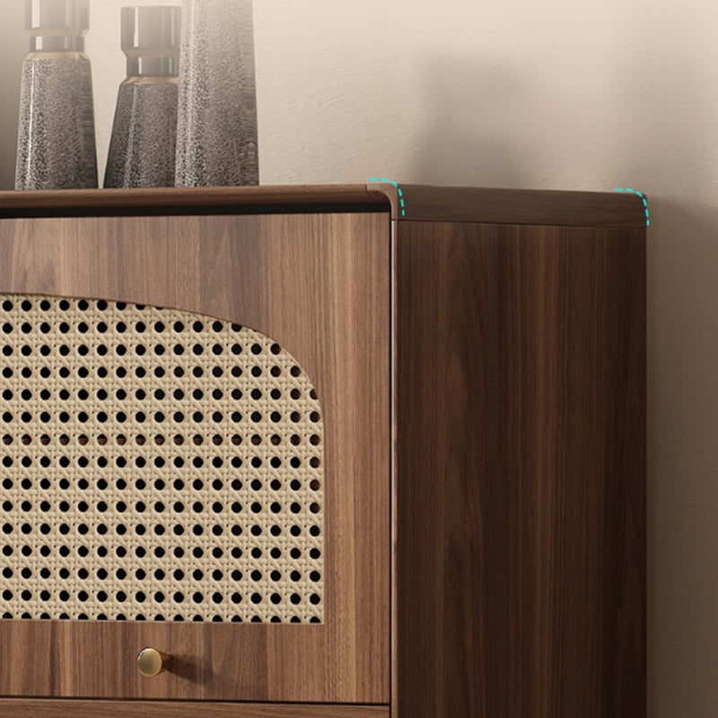 Traditional Chinese Particle Board Rubber Wood Rattan Glass Rectangular Cylindrical Storage Cabinet 2/4-Drawer For Living Room