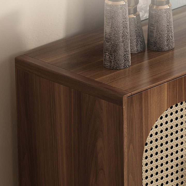 Traditional Chinese Particle Board Rubber Wood Rattan Glass Rectangular Cylindrical Storage Cabinet 2/4-Drawer For Living Room