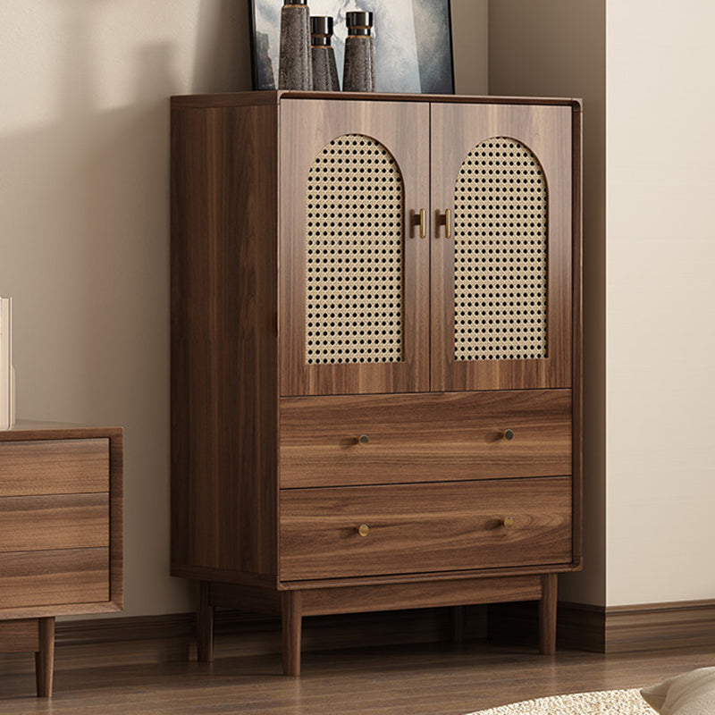 Traditional Chinese Particle Board Rubber Wood Rattan Glass Rectangular Cylindrical Storage Cabinet 2/4-Drawer For Living Room