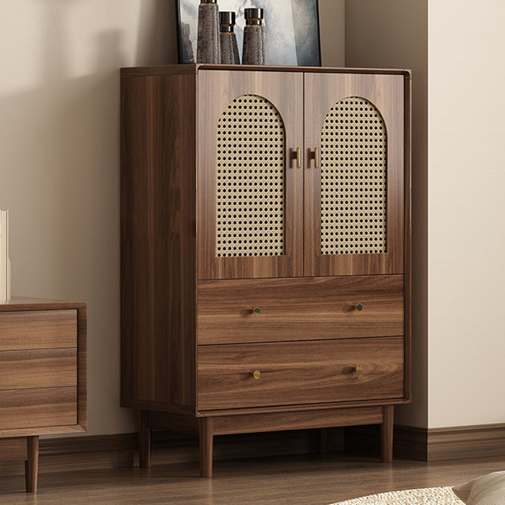 Traditional Chinese Particle Board Rubber Wood Rattan Glass Rectangular Cylindrical Storage Cabinet 2/4-Drawer For Living Room