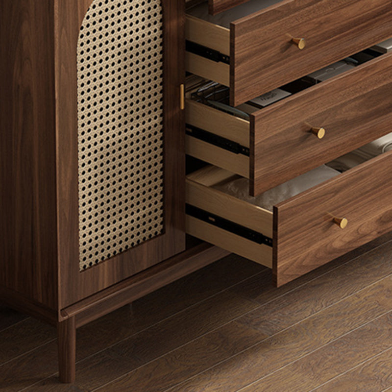 Traditional Chinese Particle Board Rubber Wood Rattan Glass Rectangular Cylindrical Storage Cabinet 2/4-Drawer For Living Room