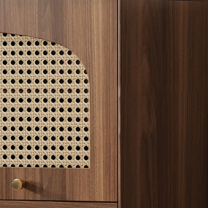 Traditional Chinese Particle Board Rubber Wood Rattan Glass Rectangular Cylindrical Storage Cabinet 2/4-Drawer For Living Room