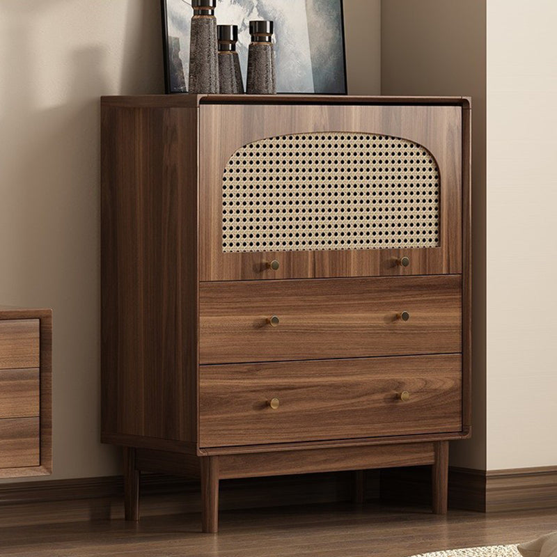 Traditional Chinese Particle Board Rubber Wood Rattan Glass Rectangular Cylindrical Storage Cabinet 2/4-Drawer For Living Room