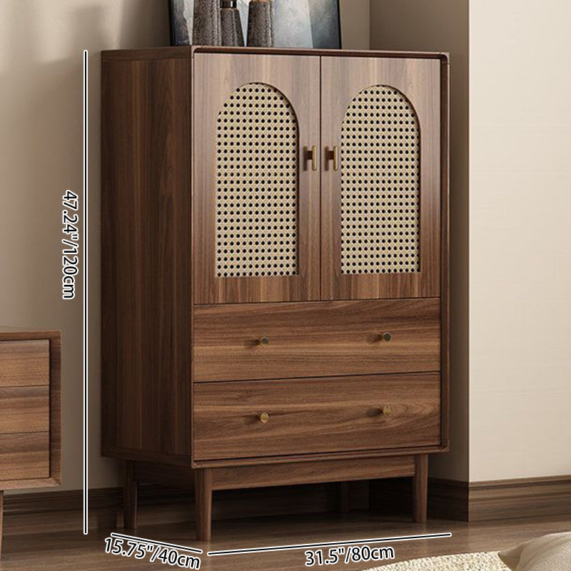 Traditional Chinese Particle Board Rubber Wood Rattan Glass Rectangular Cylindrical Storage Cabinet 2/4-Drawer For Living Room