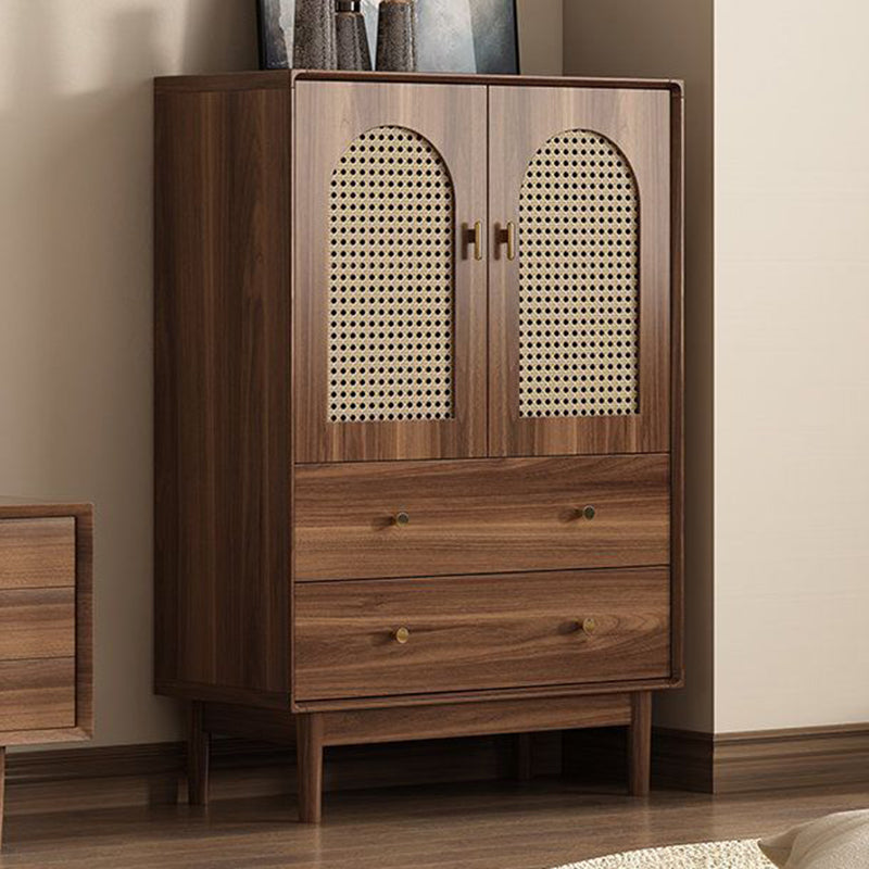 Traditional Chinese Particle Board Rubber Wood Rattan Glass Rectangular Cylindrical Storage Cabinet 2/4-Drawer For Living Room