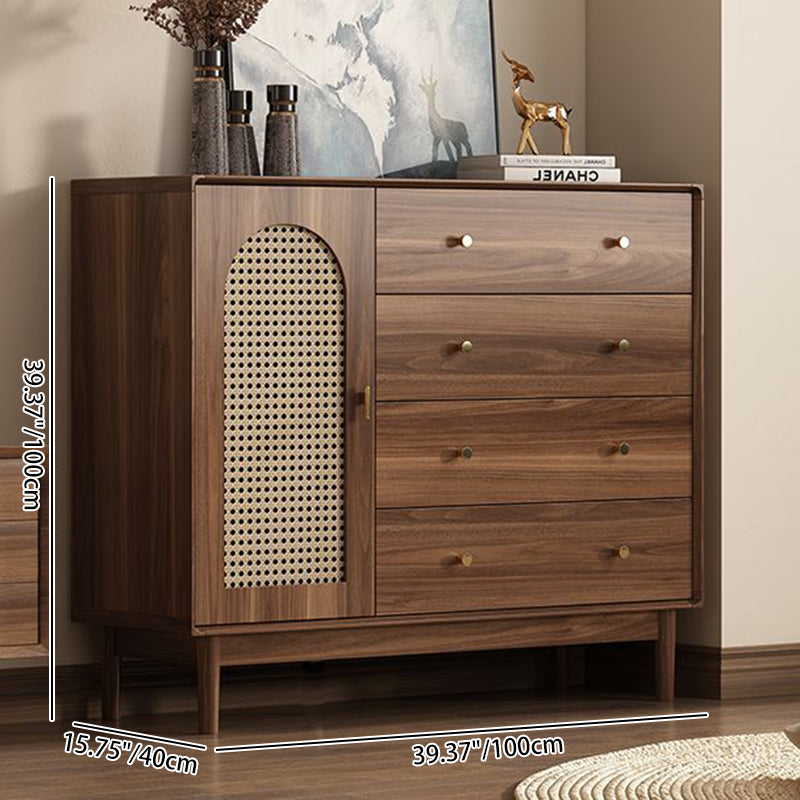 Traditional Chinese Particle Board Rubber Wood Rattan Glass Rectangular Cylindrical Storage Cabinet 2/4-Drawer For Living Room