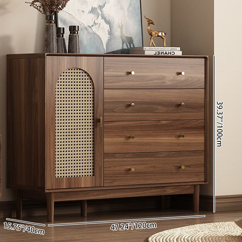 Traditional Chinese Particle Board Rubber Wood Rattan Glass Rectangular Cylindrical Storage Cabinet 2/4-Drawer For Living Room