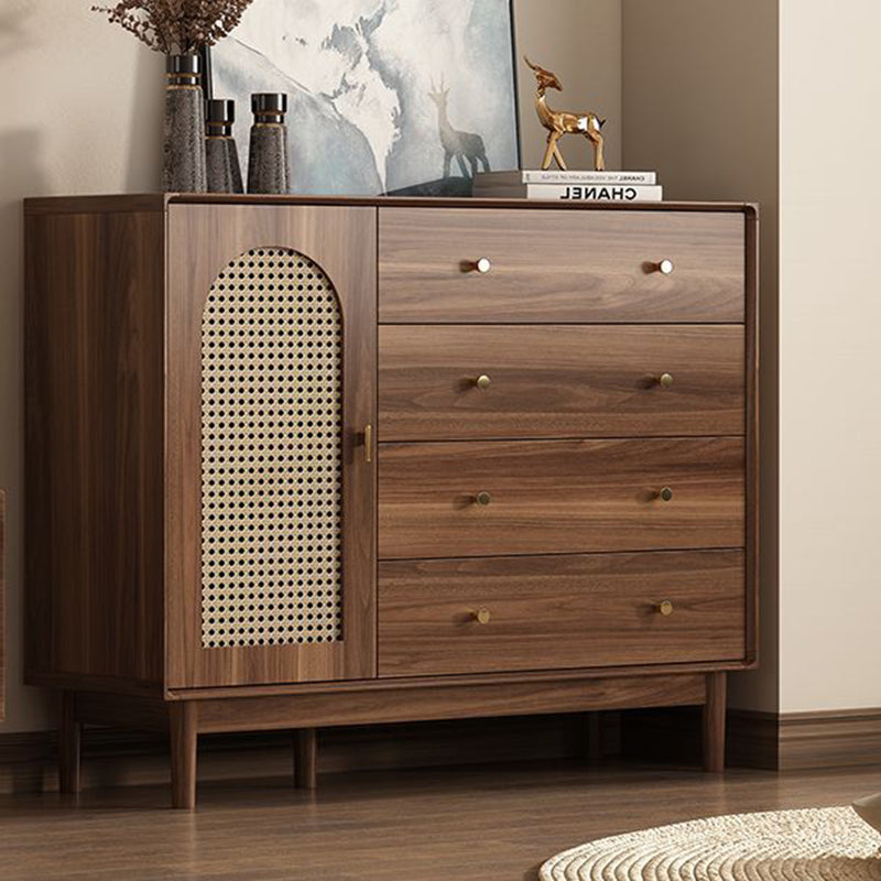 Traditional Chinese Particle Board Rubber Wood Rattan Glass Rectangular Cylindrical Storage Cabinet 2/4-Drawer For Living Room