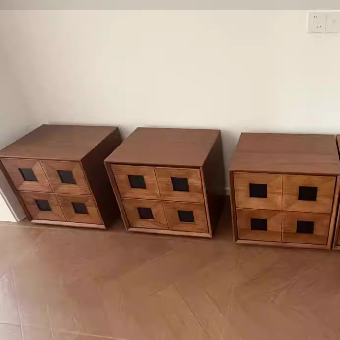 Traditional Vintage Rubberwood Square Storage Cabinet 2-Drawer For Living Room