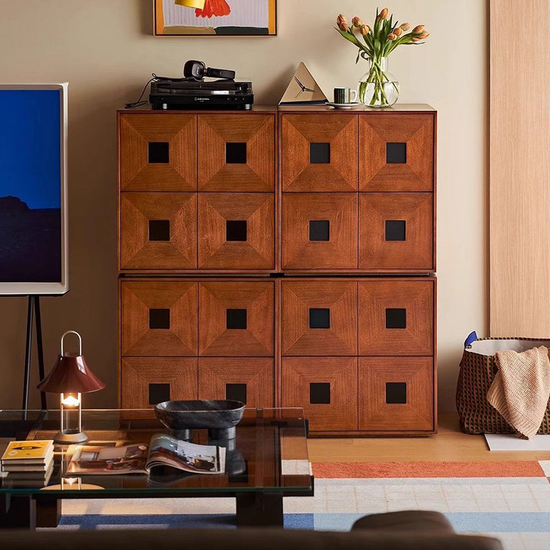 Traditional Vintage Rubberwood Square Storage Cabinet 2-Drawer For Living Room