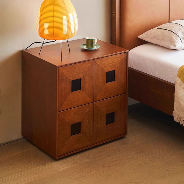 Traditional Vintage Rubberwood Square Storage Cabinet 2-Drawer For Living Room