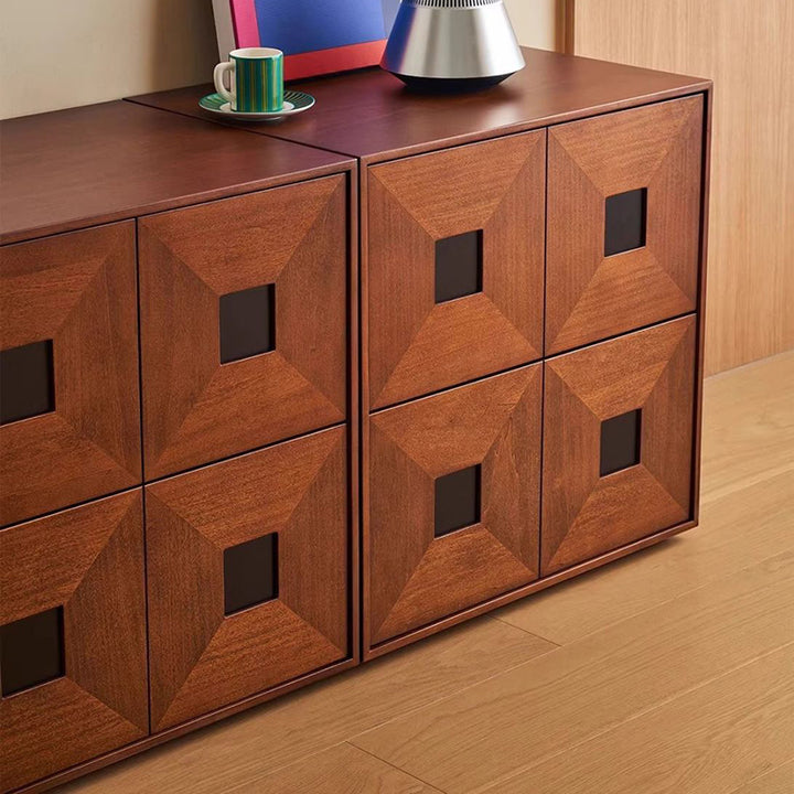 Traditional Vintage Rubberwood Square Storage Cabinet 2-Drawer For Living Room