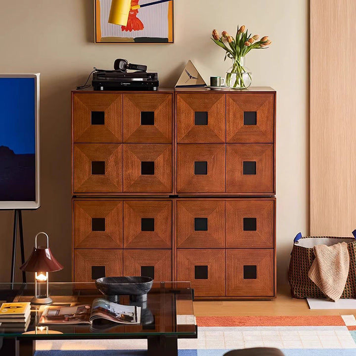 Traditional Vintage Rubberwood Square Storage Cabinet 2-Drawer For Living Room