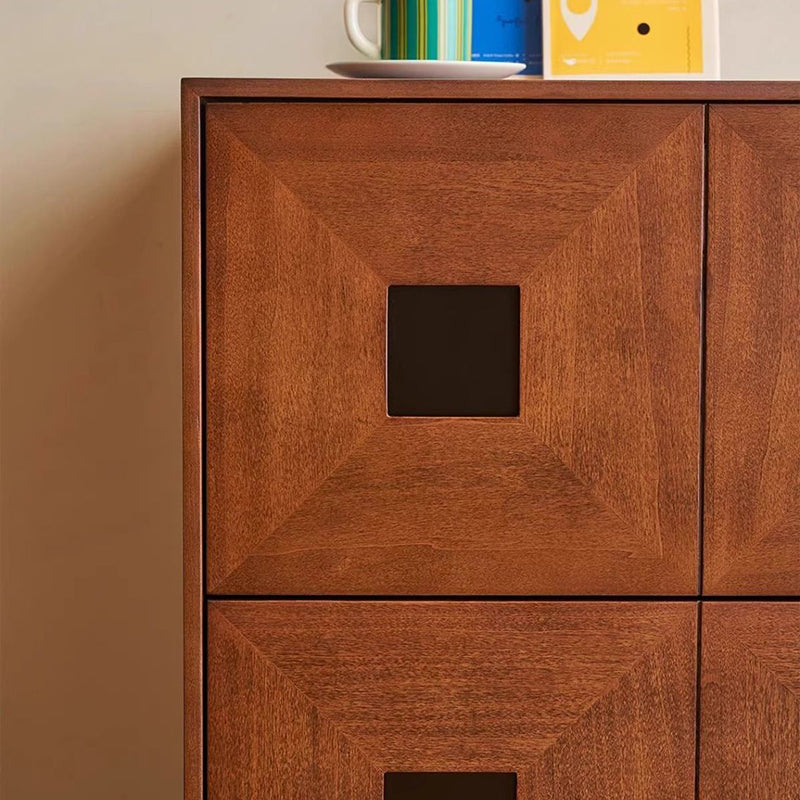 Traditional Vintage Rubberwood Square Storage Cabinet 2-Drawer For Living Room