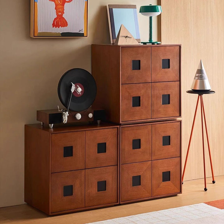 Traditional Vintage Rubberwood Square Storage Cabinet 2-Drawer For Living Room