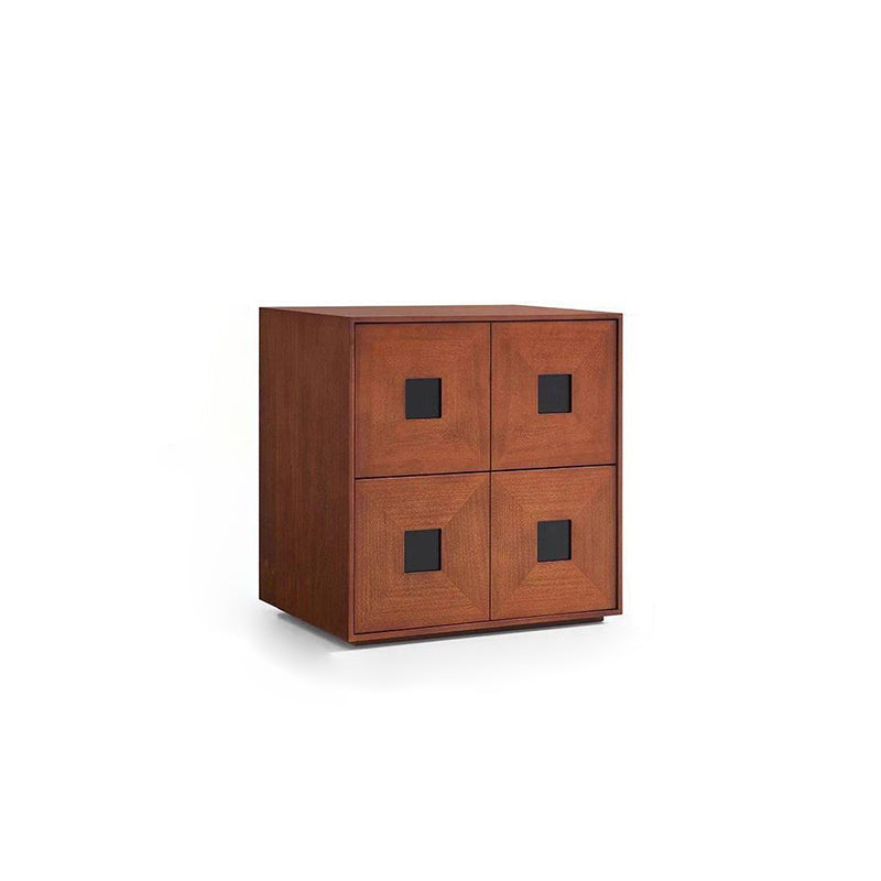 Traditional Vintage Rubberwood Square Storage Cabinet 2-Drawer For Living Room