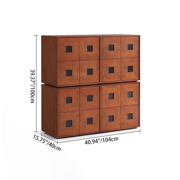 Traditional Vintage Rubberwood Square Storage Cabinet 2-Drawer For Living Room