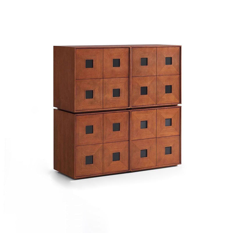 Traditional Vintage Rubberwood Square Storage Cabinet 2-Drawer For Living Room