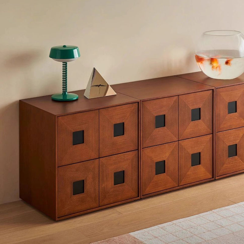 Traditional Vintage Rubberwood Square Storage Cabinet 2-Drawer For Living Room