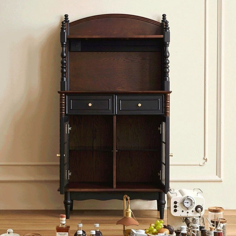 Traditional French Pine Wood Glass Rectangular Roman Column Storage Cabinet 2-Drawer For Living Room