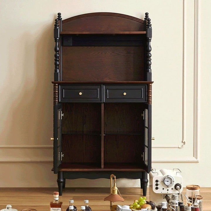Traditional French Pine Wood Glass Rectangular Roman Column Storage Cabinet 2-Drawer For Living Room