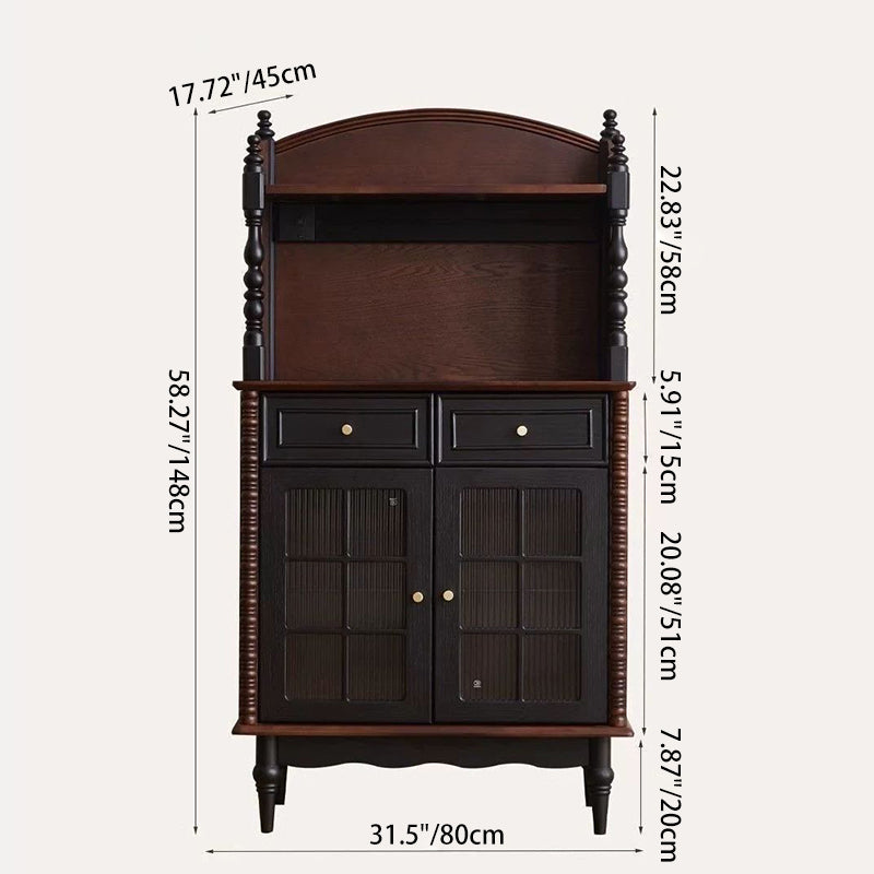 Traditional French Pine Wood Glass Rectangular Roman Column Storage Cabinet 2-Drawer For Living Room