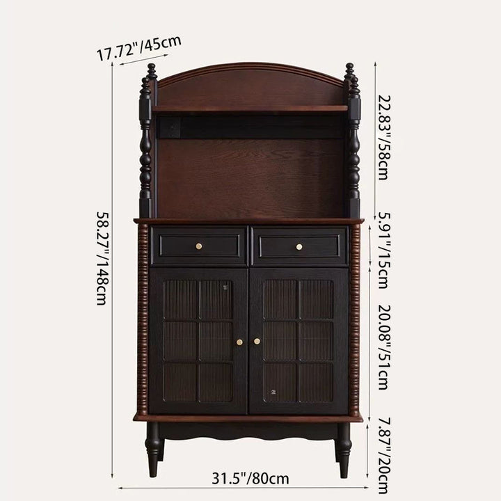 Traditional French Pine Wood Glass Rectangular Roman Column Storage Cabinet 2-Drawer For Living Room