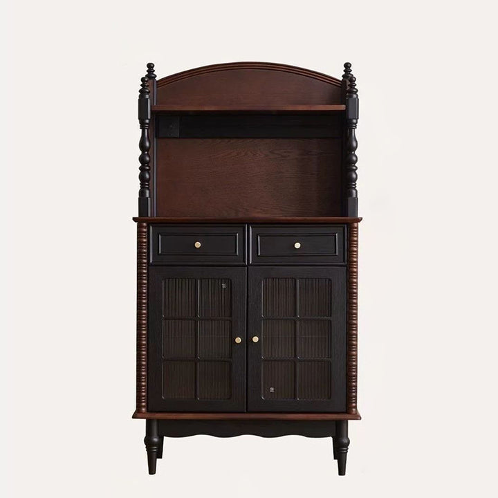 Traditional French Pine Wood Glass Rectangular Roman Column Storage Cabinet 2-Drawer For Living Room