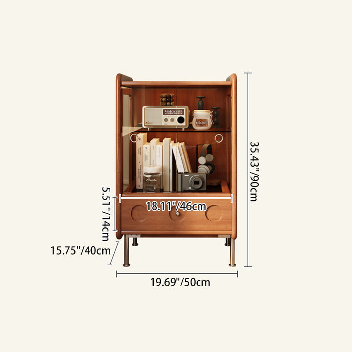 Traditional French Boxwood Glass Stainless Steel Rounded Rectangular Storage Cabinet 1-Drawer For Living Room