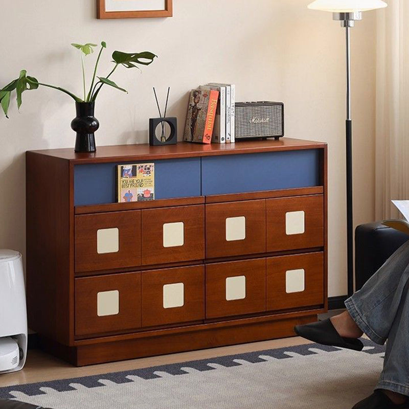 Traditional French Boxwood Plywood Rectangular Square Storage Cabinet 5/6-Drawer For Living Room