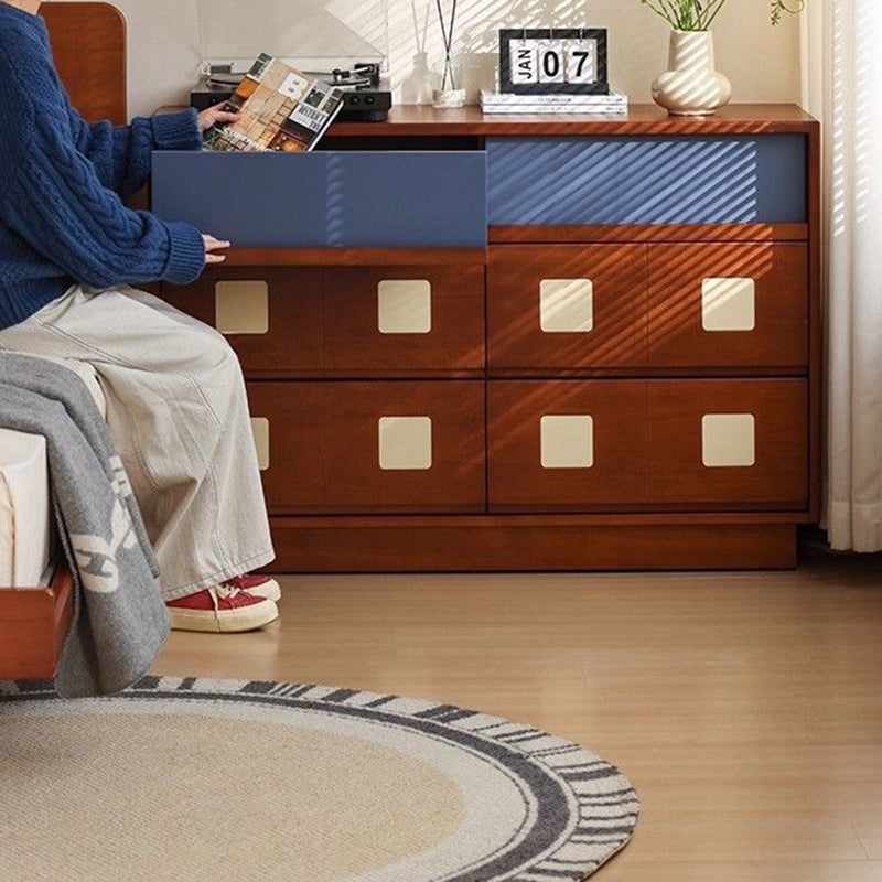 Traditional French Boxwood Plywood Rectangular Square Storage Cabinet 5/6-Drawer For Living Room