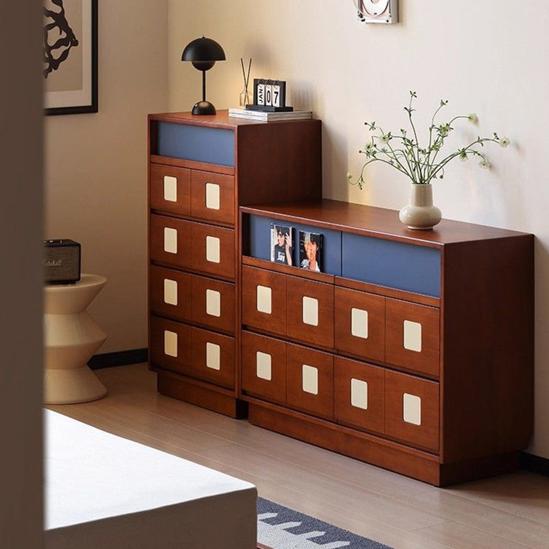 Traditional French Boxwood Plywood Rectangular Square Storage Cabinet 5/6-Drawer For Living Room
